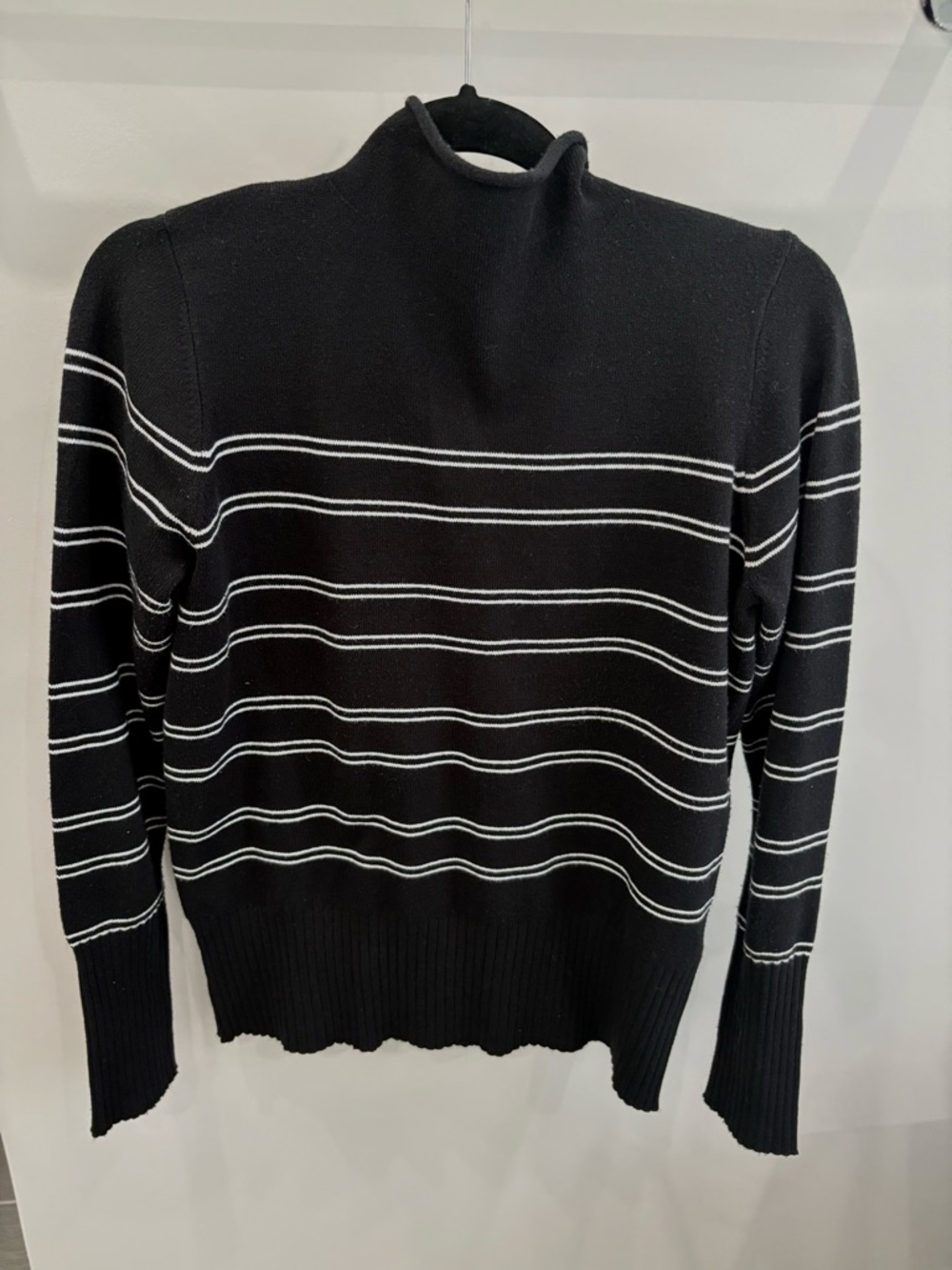 Black Striped Mock Neck Women’s Sweater